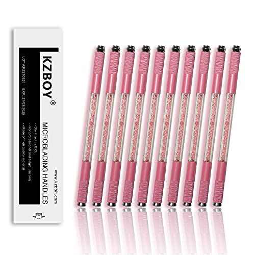 10 KZBOY Pink Microblading Handles Double Ends with Lot # and Expiration Date (Pink)