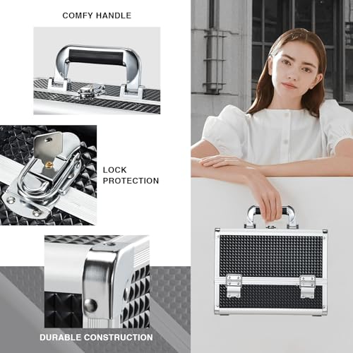Joligrace 3-Tray Makeup Case with Mirror & Brush Holder