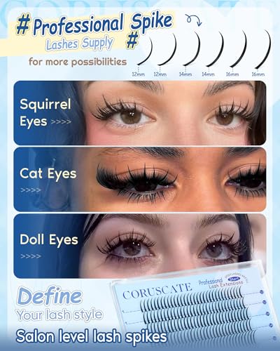 CORUSCATE Lash Clusters Spikes 12-16mm - Fairy Spiky Eyelash Extensions for Manga & Anime Looks