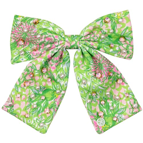 Lilly Pulitzer Hair Bow for Women, Cute Hair Accessories in Green Floral, Lime Feeling Good