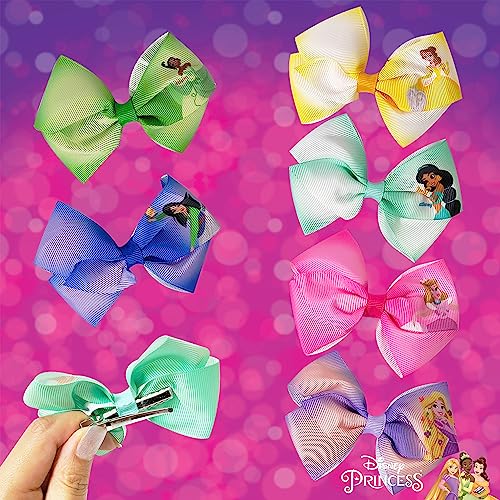 Disney Princess Girls Hair Bow Set - 7-Pack 4-Inch Non-Slip Alligator Clips