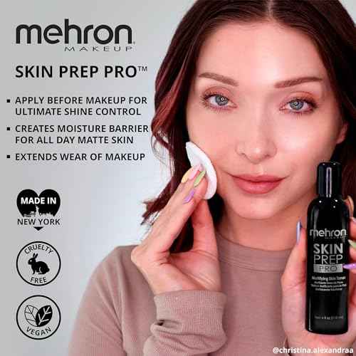 Mehron Makeup Skin Prep Pro Mattifying Skin Toner | Long Lasting Pre-Makeup Primer 4 fl oz (120 ml)