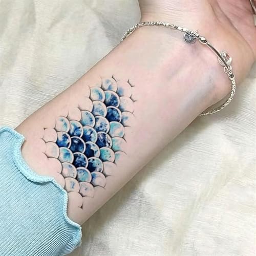 3D Fish Scale Temporary Tattoos - Mermaid Scales Stickers, 8 Pack