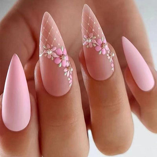 Diduikalor 24pcs Press On Nails Medium Almond Fake Nials Light Pink With Sequins French Design False Nails, Acrylic Glue On Nails Full Cover Stick On Nails For Women