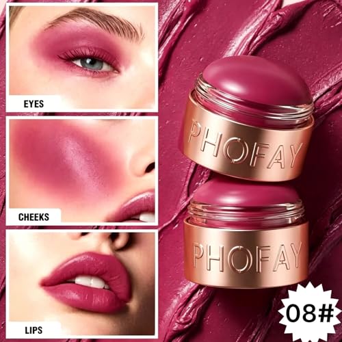 PHOFAY 3-in-1 Mousse Blush Cream & Lipstick - Vegan Matte Finish