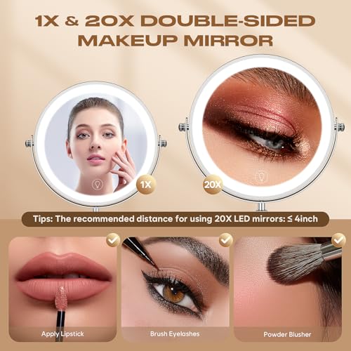 Dienmern Makeup Mirror with Lights 1X/20X Magnifying 360° Rotation