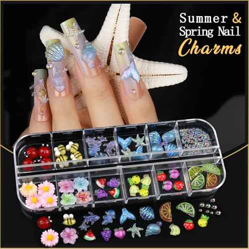 Teentior Nail Charms Nail Stickers with Nail Gems Kit, 8 Boxes Nail Art Rhinestones Gold Rhinestones for Nails, Nail Charms and Gems Pearls for Nails, 3D Nail Art Design Kit Nail Decorations for Women
