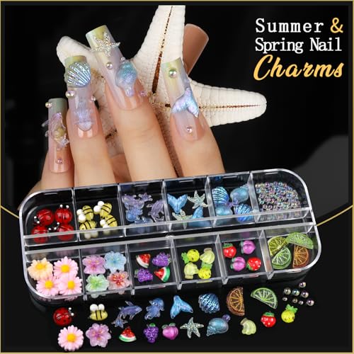 Teenitor Nail Charms & Rhinestones Kit for Nail Art, 8 Boxes & Gems Set