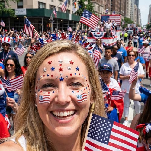 Patriotic Face Gem Stickers 8 Sheets 4th of July