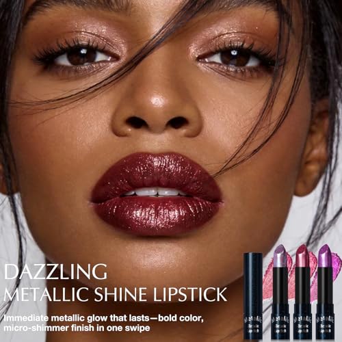 3-Piece Metallic Lipstick Set - Burgundy Wine Shimmer
