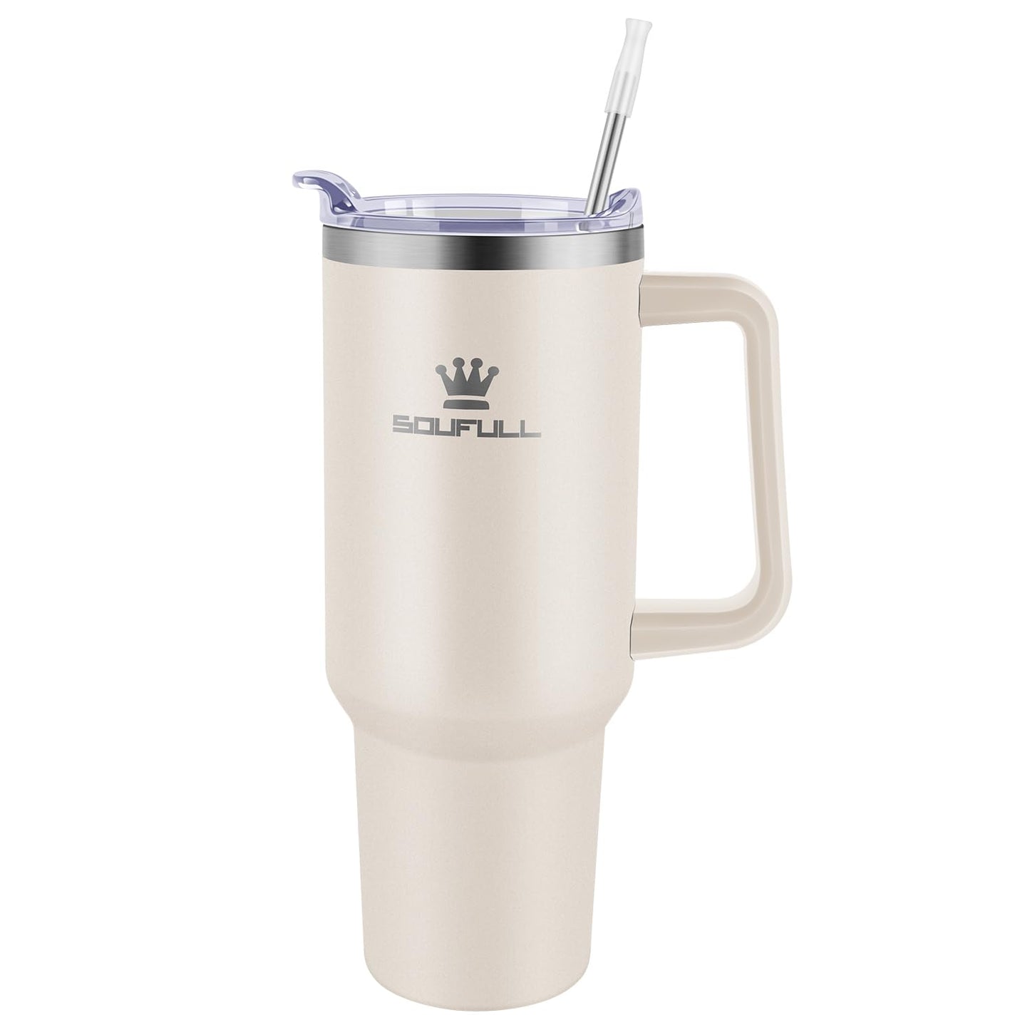 40 oz Tumbler with Handle and Straw Lid, 100% Leak-proof Travel Coffee Mug, Stainless Steel Insulated Cup for Hot and Cold Beverages, Keeps Cold for 34Hrs or Hot for 10Hrs, Dishwasher Safe (Cream)