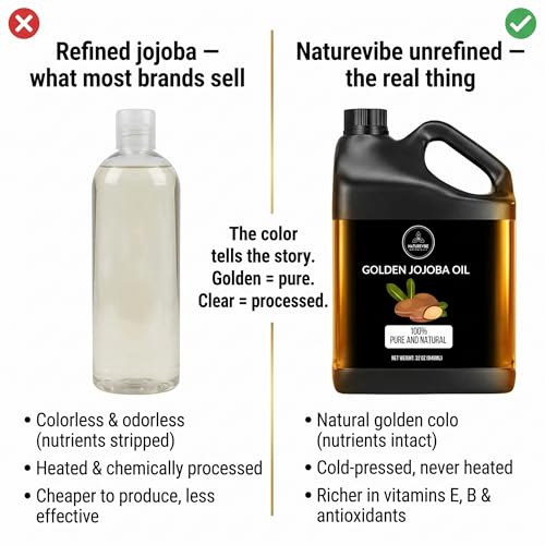 Naturevibe Botanicals 32 oz Golden Jojoba Oil - Pure Cold-Pressed Moisturizer & Hair & Skin Care