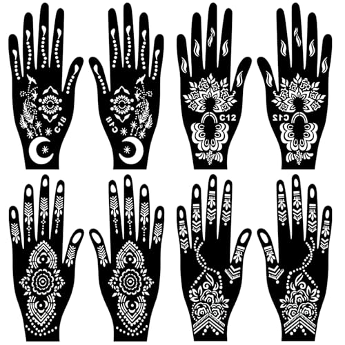 16 Sheet Henna Tattoo Stencil Kit, 180+ Designs, Reusable