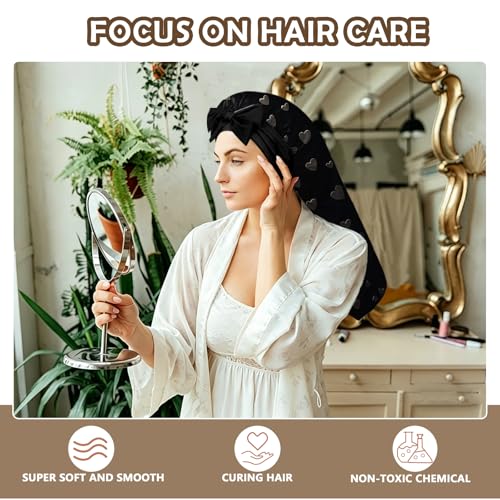 Satin Hair Bonnet Sleep Cap for Long Hair - Adjustable & Reusable