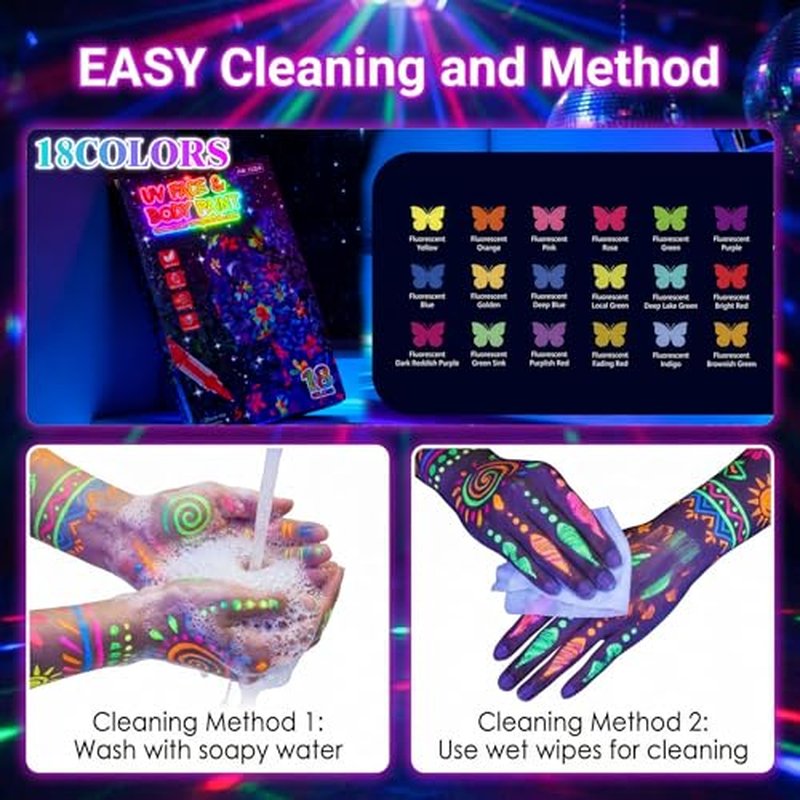 18-Color UV Glow Body Paint Pens - Neon Temporary Tattoo Markers
