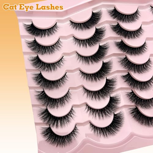 Fluffy 3D Cat Eye Lashes 14 Pairs Reusable Faux Mink Strip