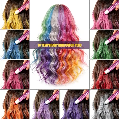 Artdone Hair Chalk Kit 10 Colors - Temporary Washable Hair Dye Pens