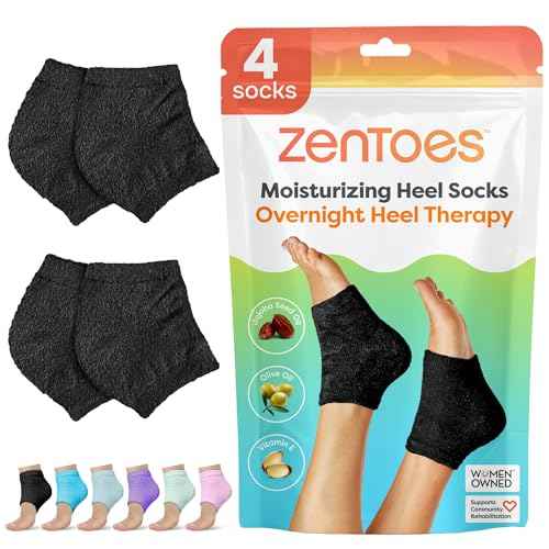 ZenToes Moisturizing Socks for Cracked Heel Treatment, Vitamin E, Olive Oil and Jojoba Oil Heel Socks, Stocking Stuffers for Women, Spa Self Care Gifts for Women (Fuzzy Black, Regular)