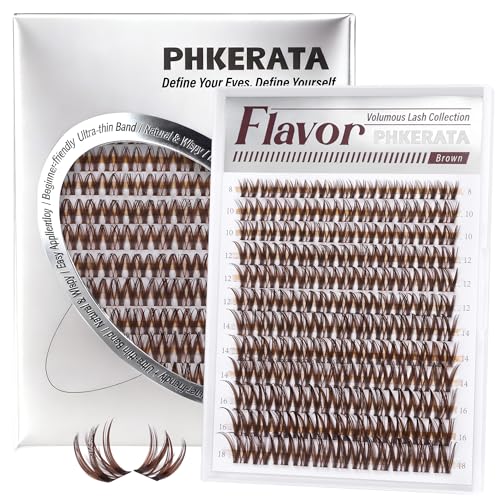 PHKERATA Brown Lash Clusters - Wispy C Curl Eyelash Extensions, 8-18mm, 132Pcs