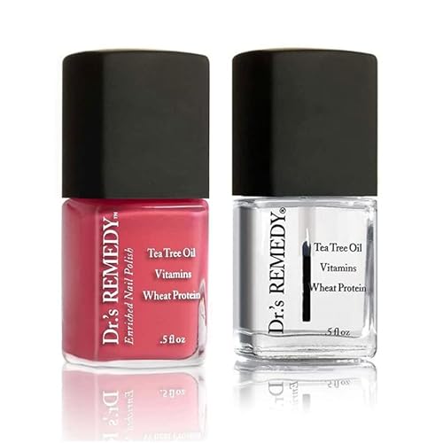 Dr.'s Remedy Enriched Nail Polish, Peaceful Pink Coral With TOTAL Two-in-One Top and Base Coat Set 0.5 Fluid Oz Each