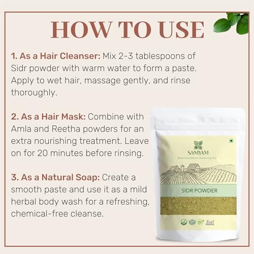 SAMYAM Natural Sidr/Jujube Powder - 200g (7 oz) | Natural Hair and Body Cleanser, Herbal Soap