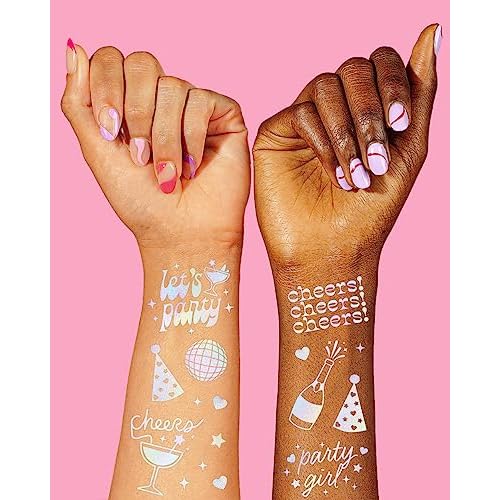 xo, Fetti Cheers Party Temporary Tattoos - 52 iridescent styles | Bachelorette Party Supplies, Birthday Party Favors, Disco Party Girl, Cheers Decorations