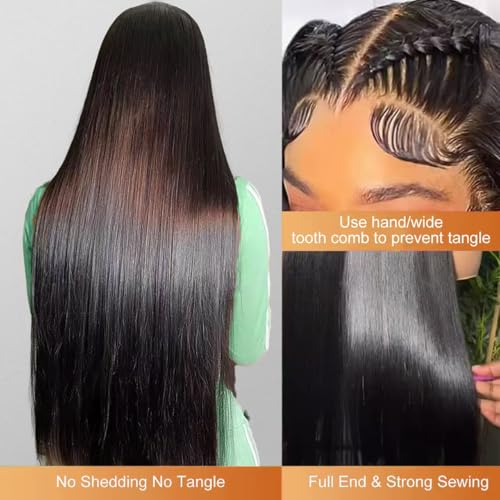 OOVVDA Black 30 Inch Human Hair Lace Front Wig 13x6 HD Straight 200% Density