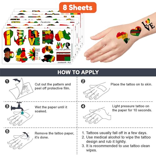 96 PCS Juneteenth Temporary Tattoos & Stickers Party Favors