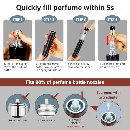 Black Travel Refillable Perfume Bottle 5ml No Funnel Pump Compact