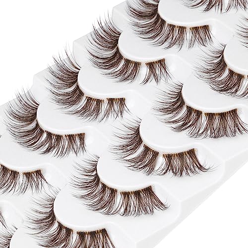 7 Pairs Mink DIY Individual Fluffy Wispy Lashes - Brown Natural Look False Eyelashes Extensions