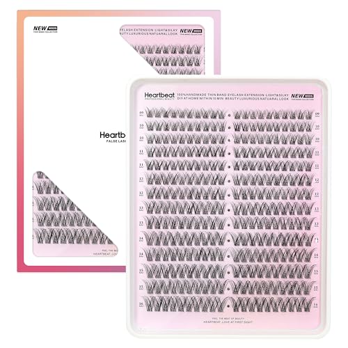 Heartbeat Wispy Lash Clusters with Spikes Thin Invisible Band Eyelash Extension Natural Clear Band Individual Lashes Soft Wispy 9mm-16mm Mixed Length Reusable DIY False Eyelashes (U5)