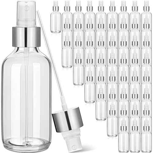 Maxcheck 50 Pieces 4oz Small Glass Spray Bottles for Essential Oil Empty Spray Mist Bottle Empty Fine Mist and Refillable Mister Refillable Liquid Containers for Perfumes, Cleaning(Clear, Silver)