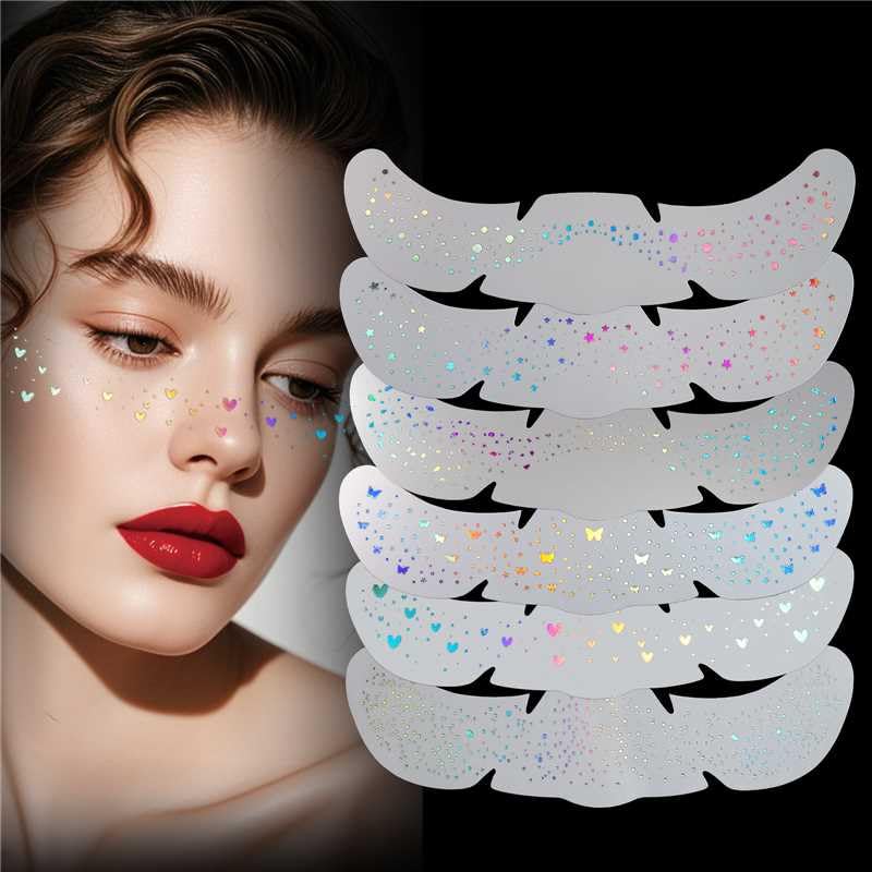Yosca Glitter Freckles Face Tattoo - 6Pc Holographic Temporary Makeup