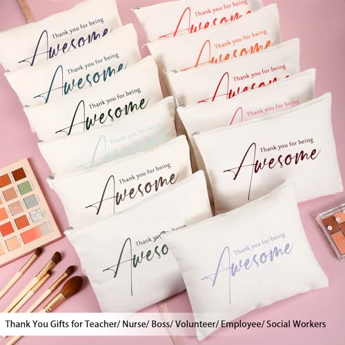 Buryeah 24 Pcs Cosmetic Bags for Womens History Month Employee Gift Thank You for Being Awesome Makeup Bags Bulk Employee Appreciation Pouches Women Coworker Teacher Gift(White)