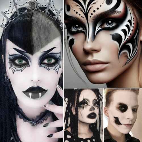 Black White Makeup Palette, White Pressed Setting Powder Goth Halloween Black Gothic Foundation & EyeShadow Kit, Matte Finish for Smokey Eyes, High-Pigment Face Paint Skeleton Cosplay & Costume Looks