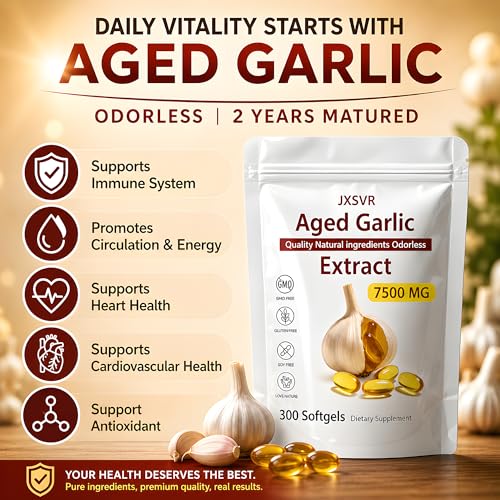 Aged Garlic Extract Softgels - 300 Odorless Capsules for Heart & Immune Support