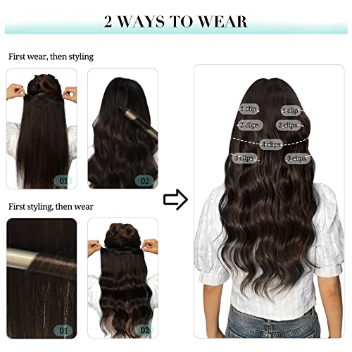 DOORES Balayage Dark Brown to Chestnut Brown Remy Clip-In Hair Extensions - 120g, 7pcs, 18 Inch