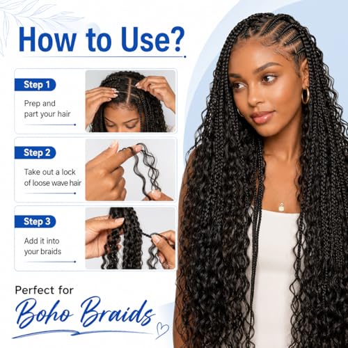 BIZVUS 14-Inch Curly Human Hair for Boho Braids - 3 Bundles