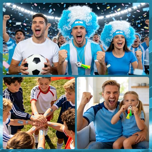 Soccer Fan Gear Set with Clown Wig, Tattoos & Horn