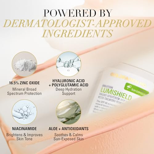 Goldfaden MD LumiShield SPF 50 Mineral Sunscreen - Zinc Oxide, Niacinamide & Vitamin C, Hydrating, No White Cast, 1.7 oz
