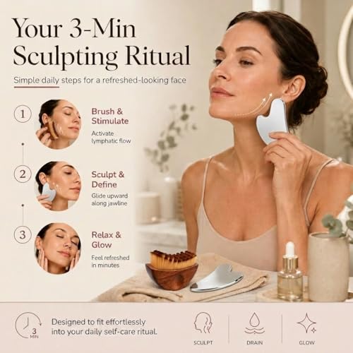 Lymphatic Drainage Face Brush & Stainless Steel Gua Sha Set