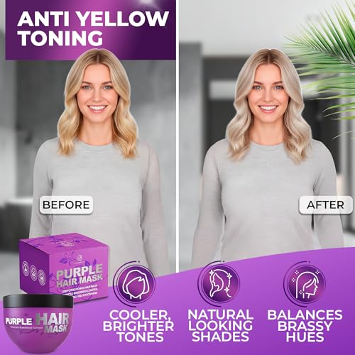 BINGO HAIR CARE Purple Hair Mask for Blonde Silver Gray Toning - Sulfate Free, Deep Conditioner, Anti-Yellow, 8.45 Fl Oz