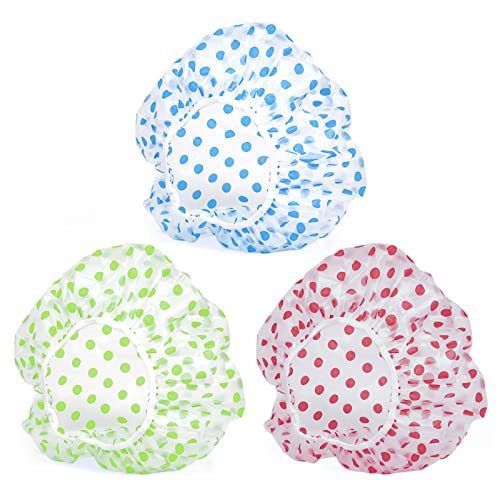 3-Pack Reusable Waterproof Shower Caps with Elastic Band