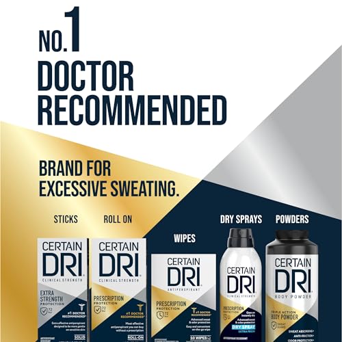 Certain Dri Prescription Strength Clinical Antiperspirant Roll-On Deodorant, Hyperhidrosis Treatment for Men & Women, Long-Lasting 72hr Protection, Effective Sweat Control, Fragrance Free, 1.2 Fl oz