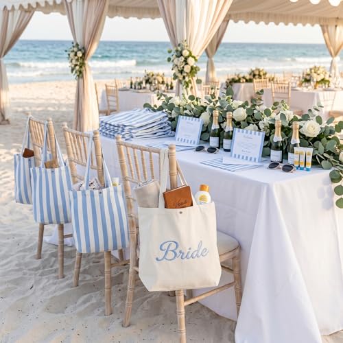 Blue Striped Canvas Tote Bag for Beach and Parties