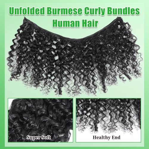Nidoneld Burmese Curly Human Hair Extensions 14 Inch Natural Black 15A Virgin Remy Hair Bundles