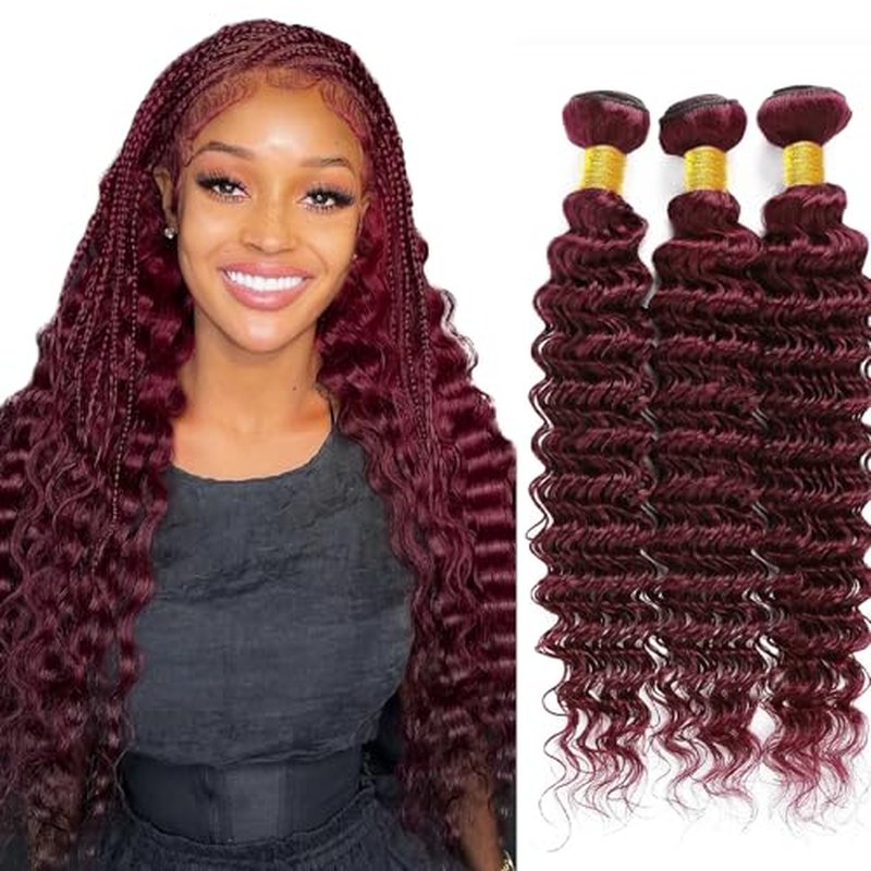#99J Burgundy Deep Wave Human Hair Bundles 22" 3pcs