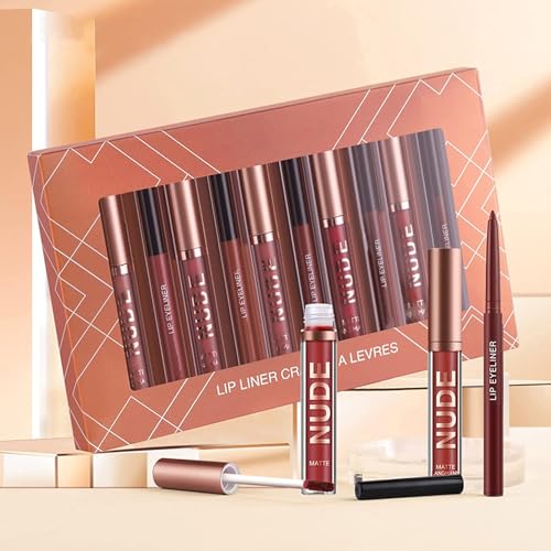 Liquid Lipstick & Lip Liner Set - Matte Waterproof, 12-Piece Kit