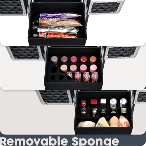 Rolling Makeup Case with 3 Sliding Trays & Wheels