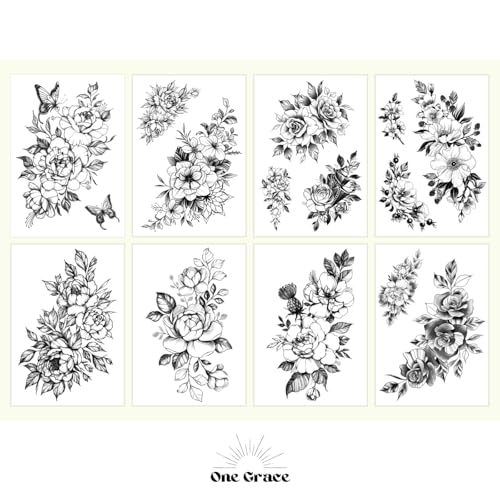 Black Floral Half Arm Temporary Tattoos - Waterproof, 7+ Days